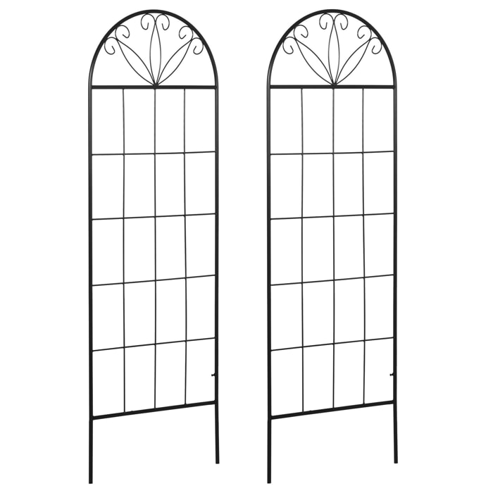 Treillis de jardin lot de 2 supports pour plantes grimpantes - dim. 51L x 152H cm - métal époxy noir