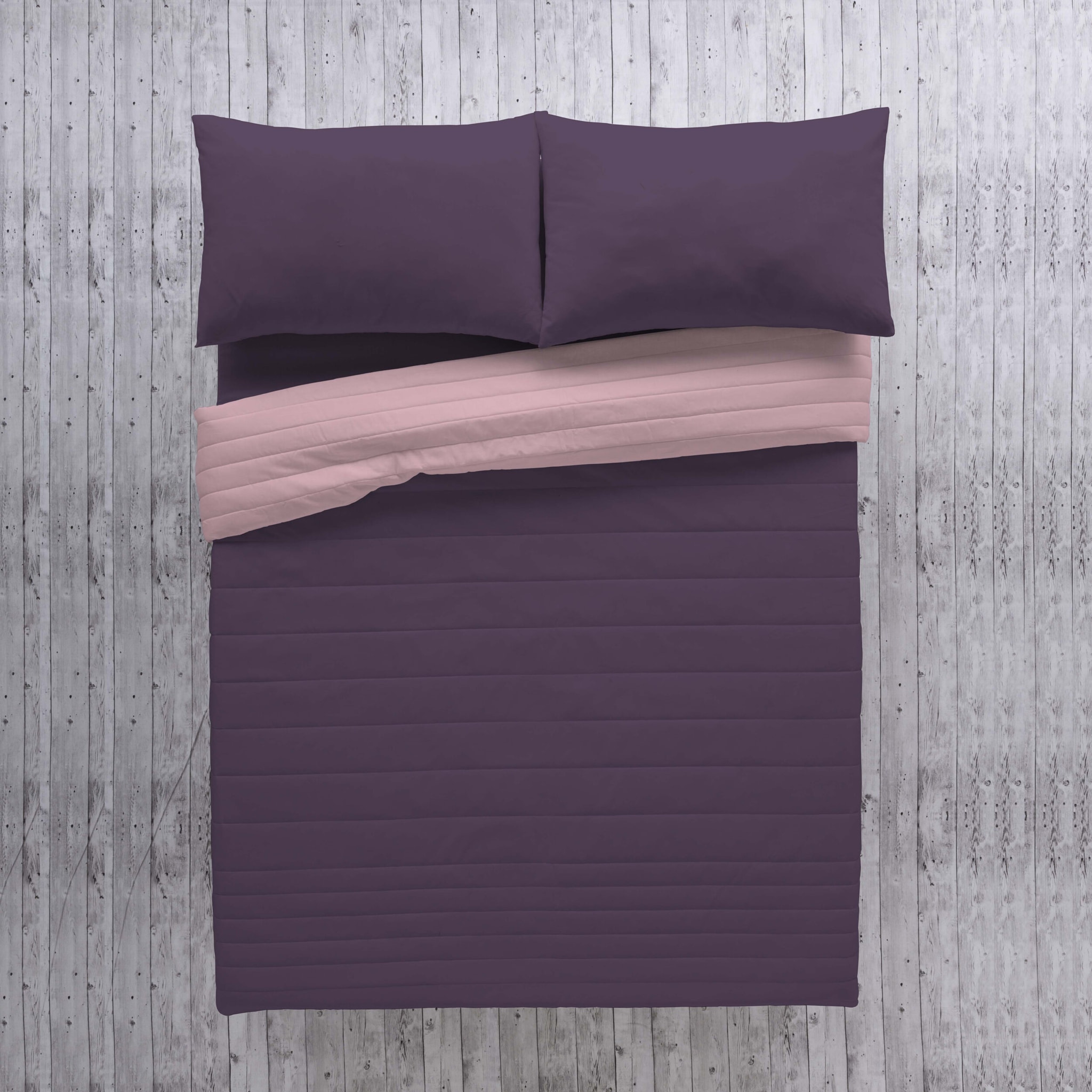 Naturals - Colcha Bouti - Lisa - Reversible - 100% Microfibra - 70 gr/m² - Berenjena/Rosa Viejo