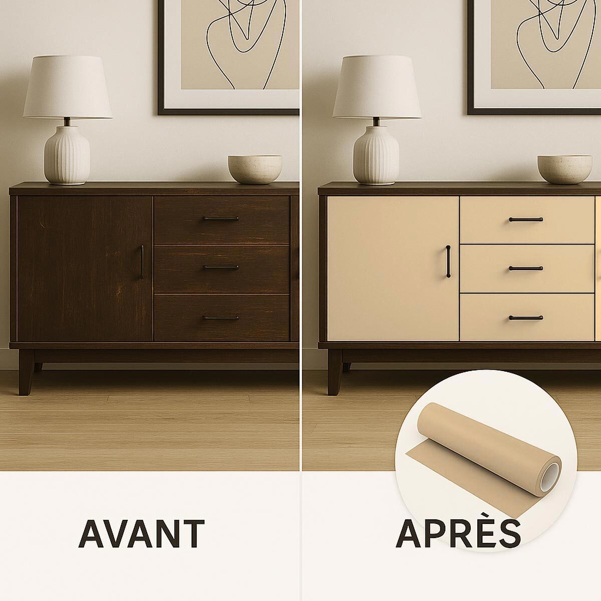 Rouleau adhésif décoratif Vinyle au Mètre - Sable - Sticker Lavable Imperméable Mur Cuisine Meubles