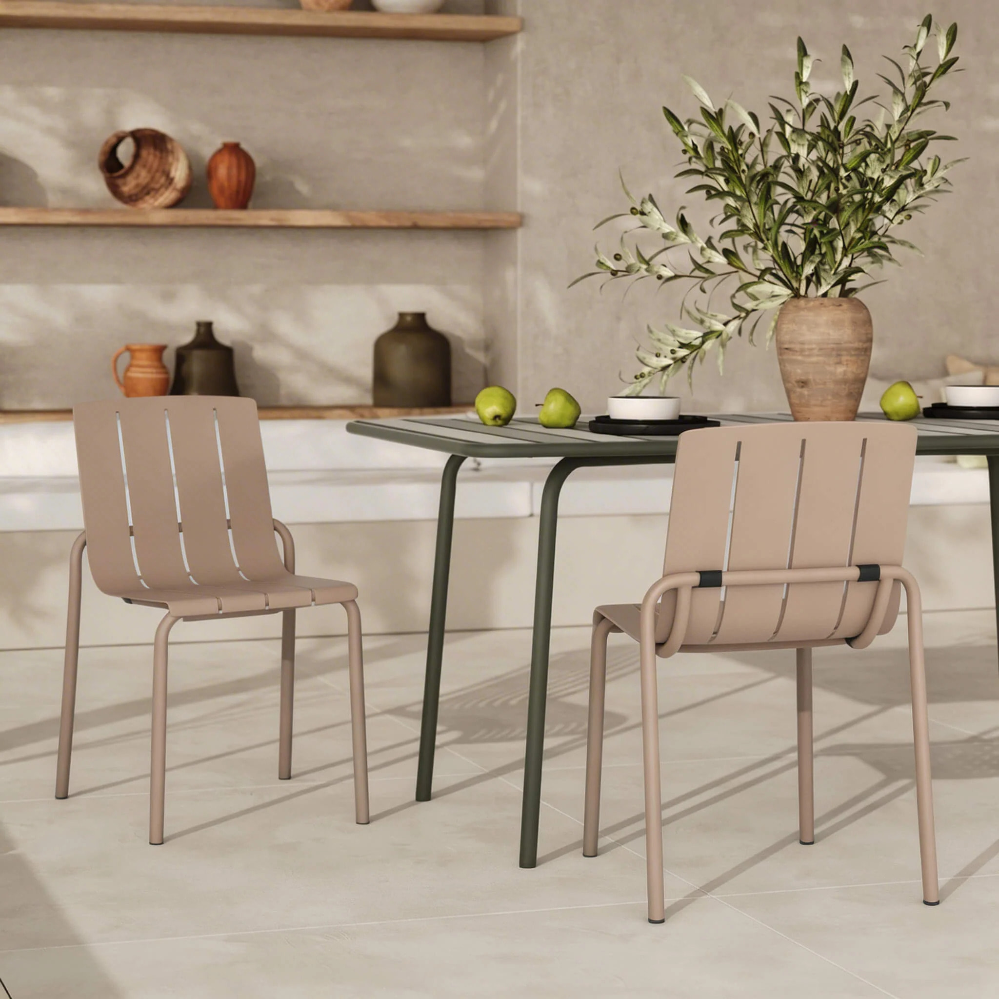 Lot de 2 chaises de jardin en métal taupe - Suna