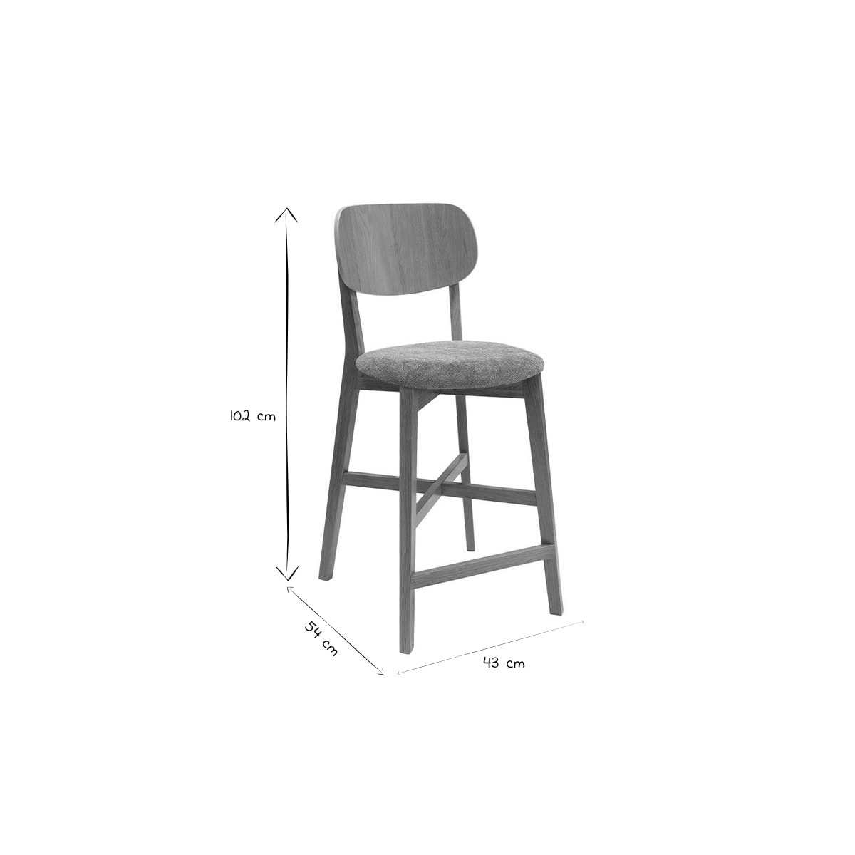 Tabouret de bar en bois clair chêne et tissu effet velours terre brûlée H65 cm LUCIA