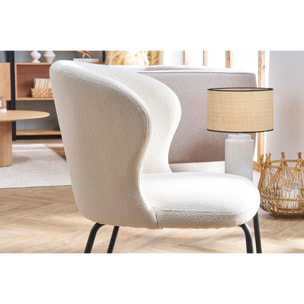Chaise design blanche en tissu effet laine bouclée et métal noir YDA