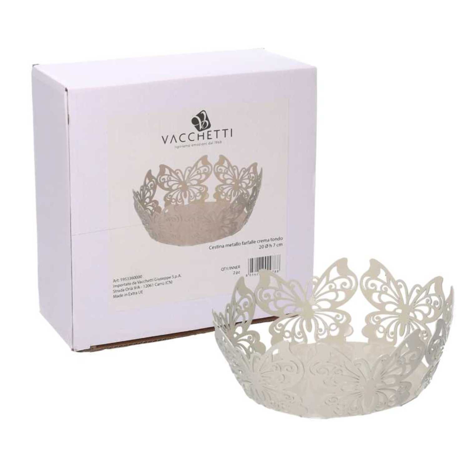 Cestina in metallo farfalla crema tondo cmø20h7