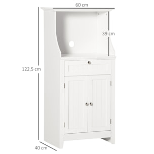 Mueble Auxiliar de Cocina Mueble para Microondas Aparador de Cocina con Cajón Estante 2 Puertas Compartimento Diseño Anti-vuelco para Comedor 60x40x122,5 cm Blanco
