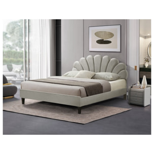 Lit coquillage en velours "Manon" - 160 x 200 cm - Gris