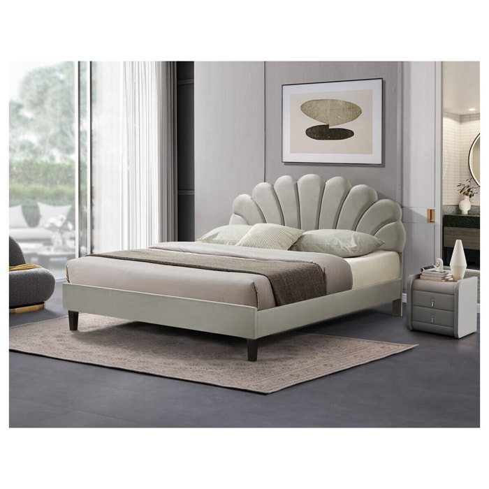 Lit coquillage en velours "Manon" - 160 x 200 cm - Gris