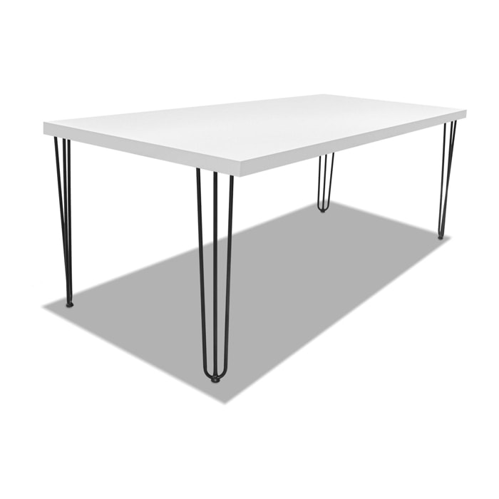 Tavolo da pranzo 220x100cm in legno e metallo con piedi triangolari e ripiano in colore bianco