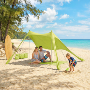 Carpa Playa Plegable 208x200 cm, Toldo Playa Portátil para 2-4 Personas con Esterilla, UPF50+, Postes de Aluminio, Pala, Estacas y Bolsa de Transporte Impermeable, para Camping, Pesca, Verde