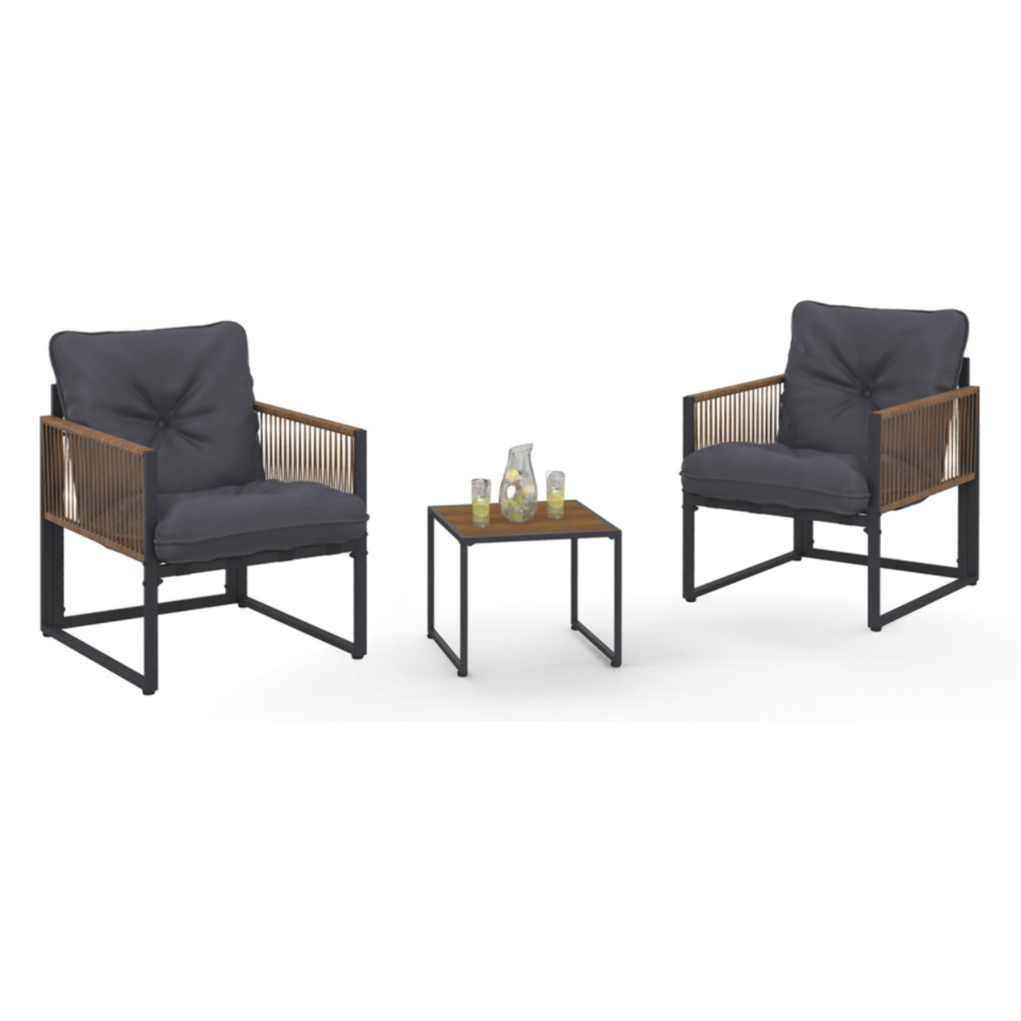 Salon de jardin Ozéa 2 places gris et cordage