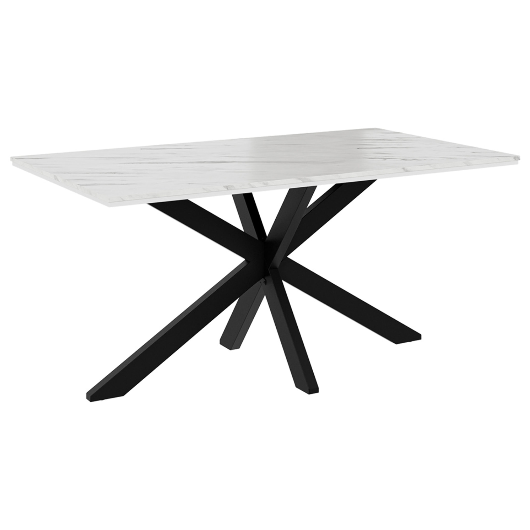 Tom - table à manger - plateau effet marbre - pieds en métal - 4 à 6 personnes - Blanc / Noir