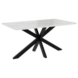 Tom - table à manger - plateau effet marbre - pieds en métal - 4 à 6 personnes - Blanc / Noir