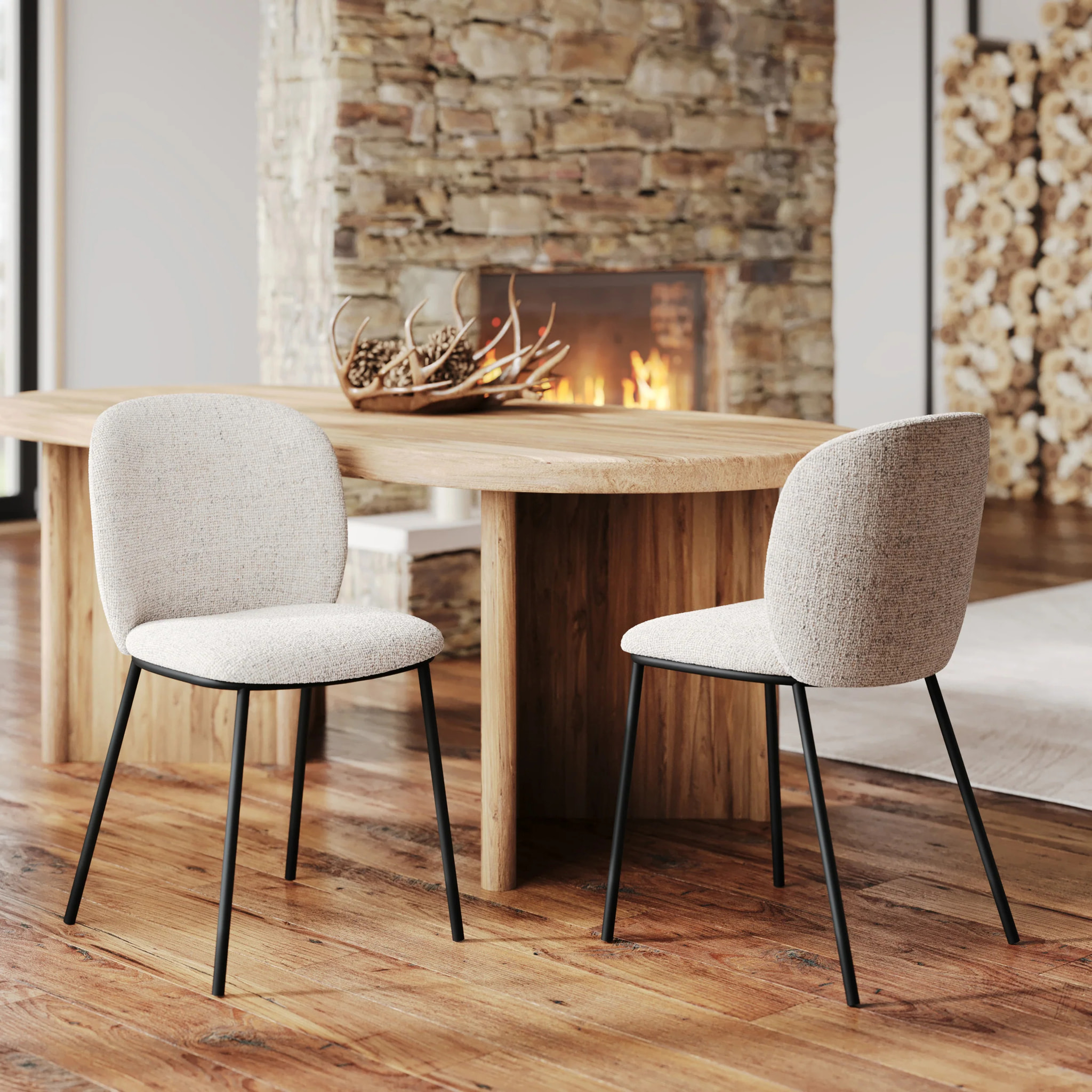 Lot de 2 chaises en tissu beige chiné - Adèle