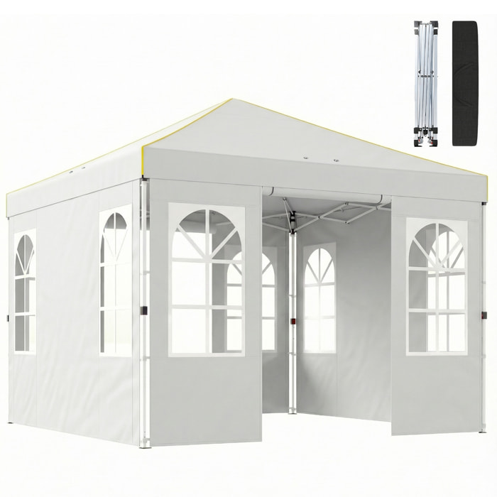 Carpa Plegable 3x3 m, Pop-up, con 4 Laterales Extraíbles, Cenador de Jardín con UPF50+, Bloqueo Central, Altura Ajustable, Bolsa de Transporte, Sacos Arena, Gazebo para Exterior, Blanco
