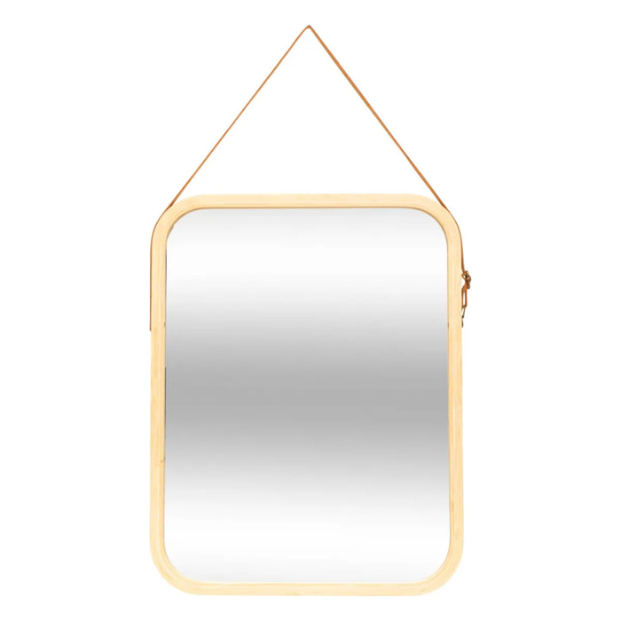 Miroir mural avec lanière en cuir 45x35cm
