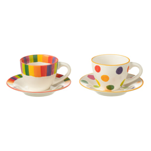 J-Line tasse + sous-tasse Polka Pois Ligne - porcelaine - mix - 2 boite de 3 pcs