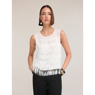 Motivi - Top de georgette con flecos - Blanco