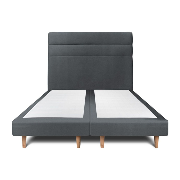 Lit avec tête de lit bandes horizontales velours et sommier tapissier Ep14