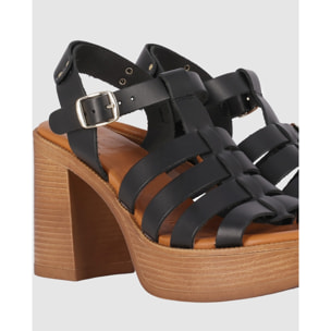 Sandalias de Piel - Negro - Tacón: 9 cm