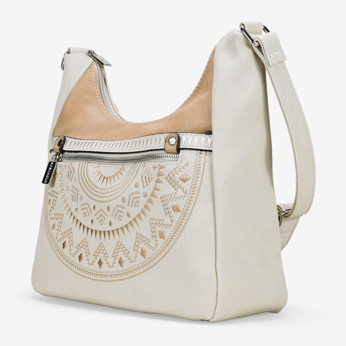 Bolso bandolera beige con bordado