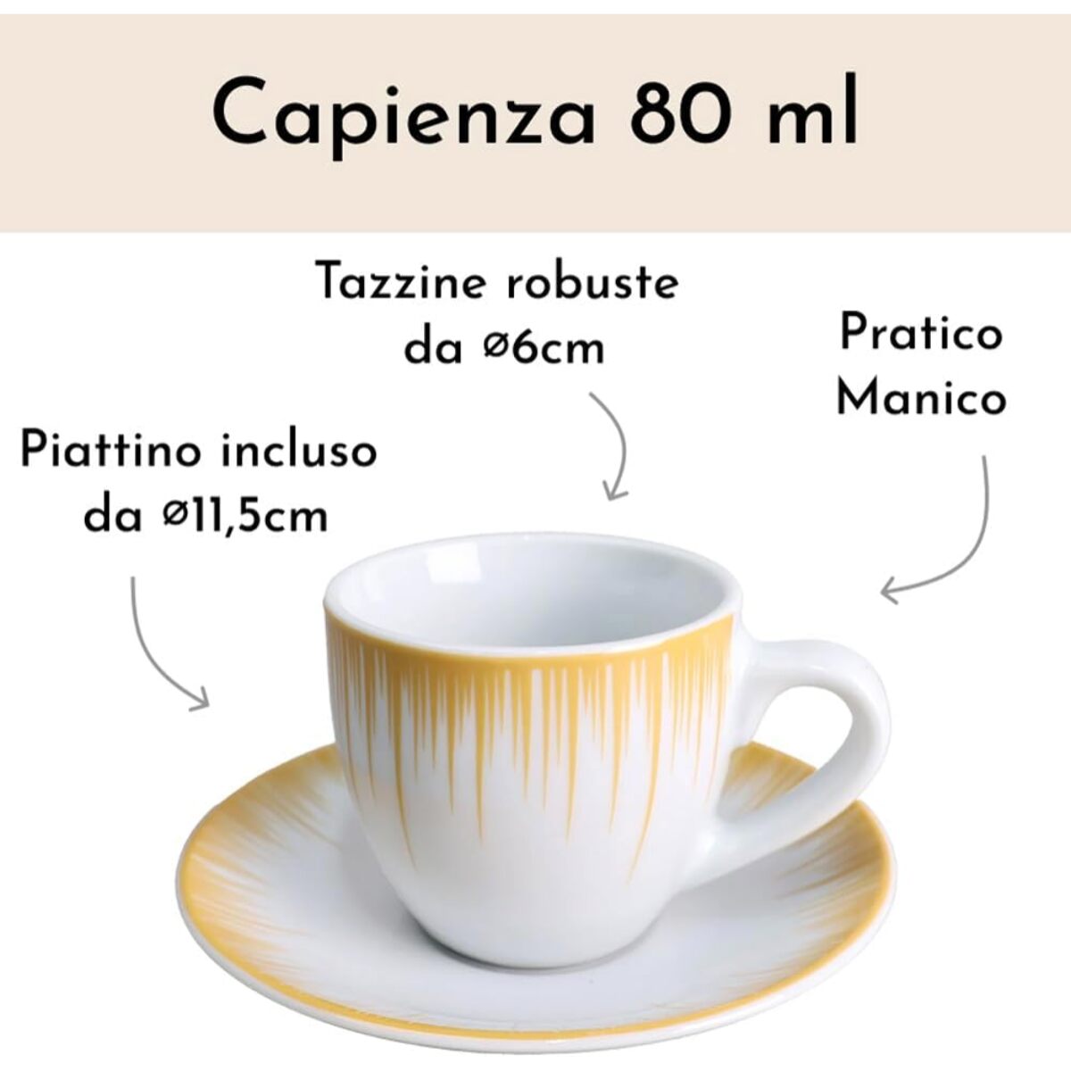 Set 6 tazzine da caffè Raggi con piattini in porcellana