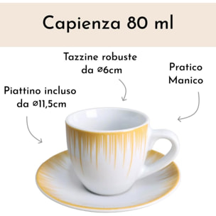Set 6 tazzine da caffè Raggi con piattini in porcellana