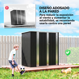 Caseta de Jardín Exterior 1,37 m², 163x89x163 cm, Cobertizo de Jardín Exterior Metálico con Techo Inclinado, Puertas con Pestillo y Guantes para Almacenamiento de Herramientas, Gris Oscuro