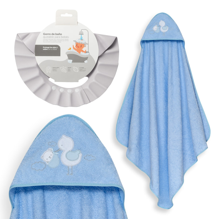 Capa Baño 1X1 Mod Cigueña Oso+Gorro Azul