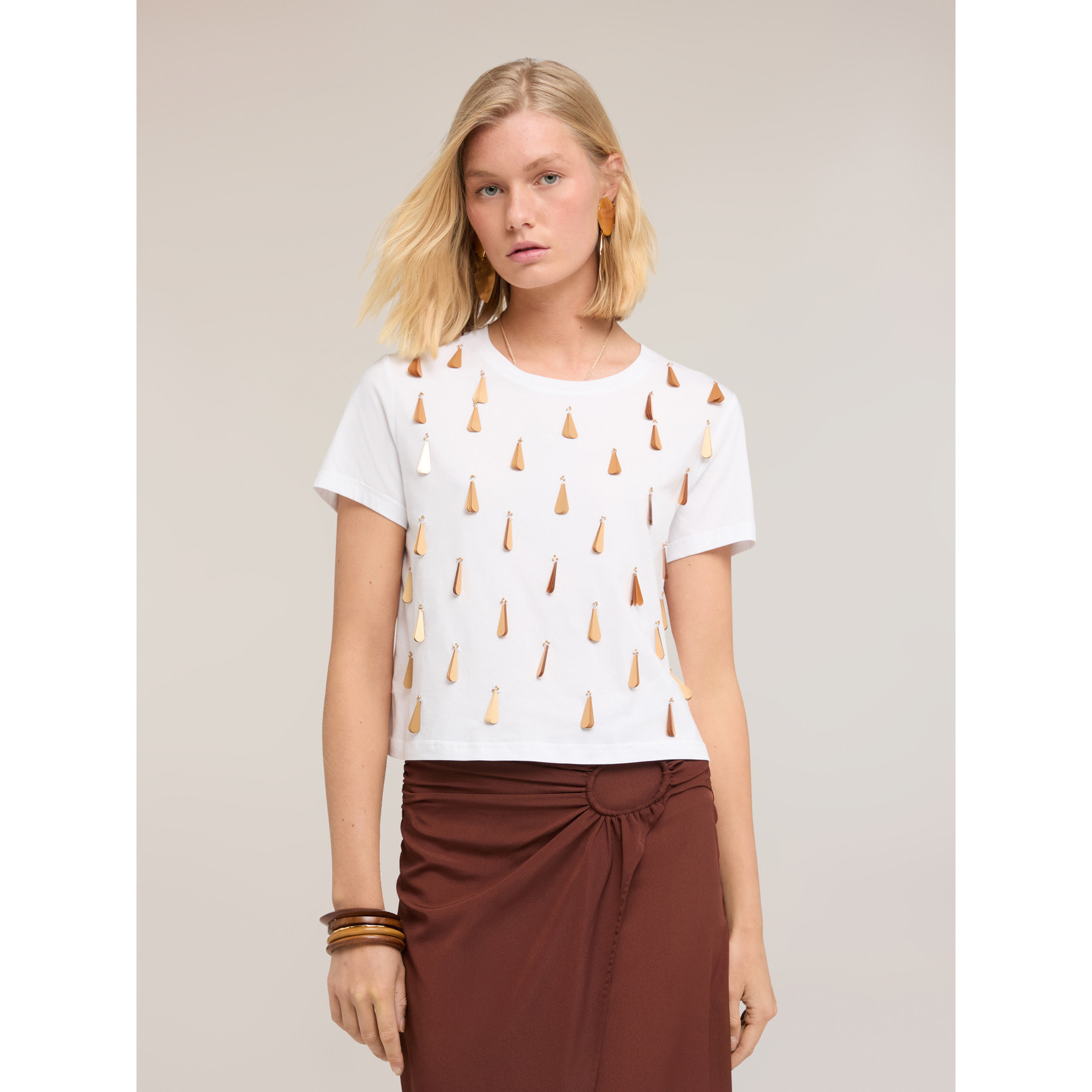 Motivi - T-shirt con ricamo di paillettes - Bianco