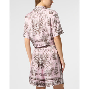 PHILIPP PLEIN Cropped Bow Shirt Butterfly Tattoo