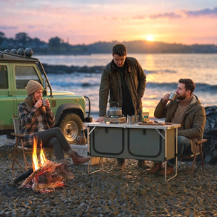 Armoire de camping pliante avec rangement, pour pique-nique barbecue extérieur - aluminium - 120x47x70cm - argent