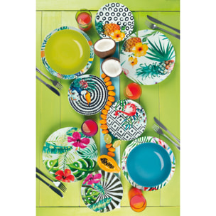 Service 18 assiettes Excelsa Tropical Chic, porcelaine et stoneware, multicolore