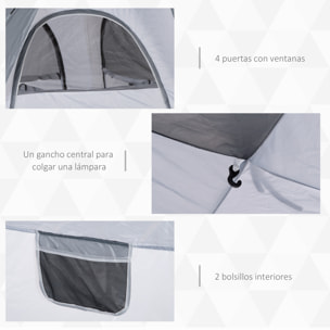 Tienda de Campaña Instantánea para 4 Personas Tienda de Camping con 4 Ventanas 2 Bolsillos y Bolsa de Transporte 240x240x199 cm Gris y Blanco