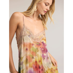 Motivi - Vestido maxi de gasa plisada con estampado - Amarillo