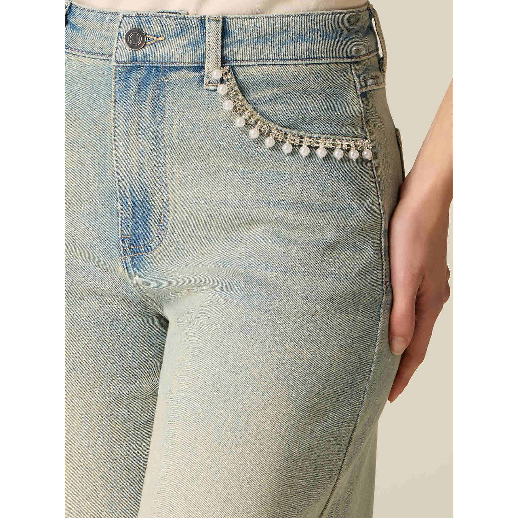 Oltre - Jeans wide leg con applicazioni gioiello - Azzurro