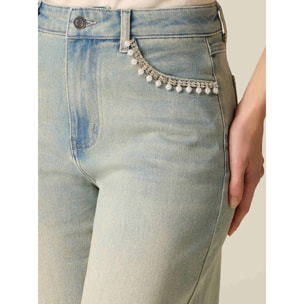 Oltre - Jeans wide leg con applicazioni gioiello - Azzurro