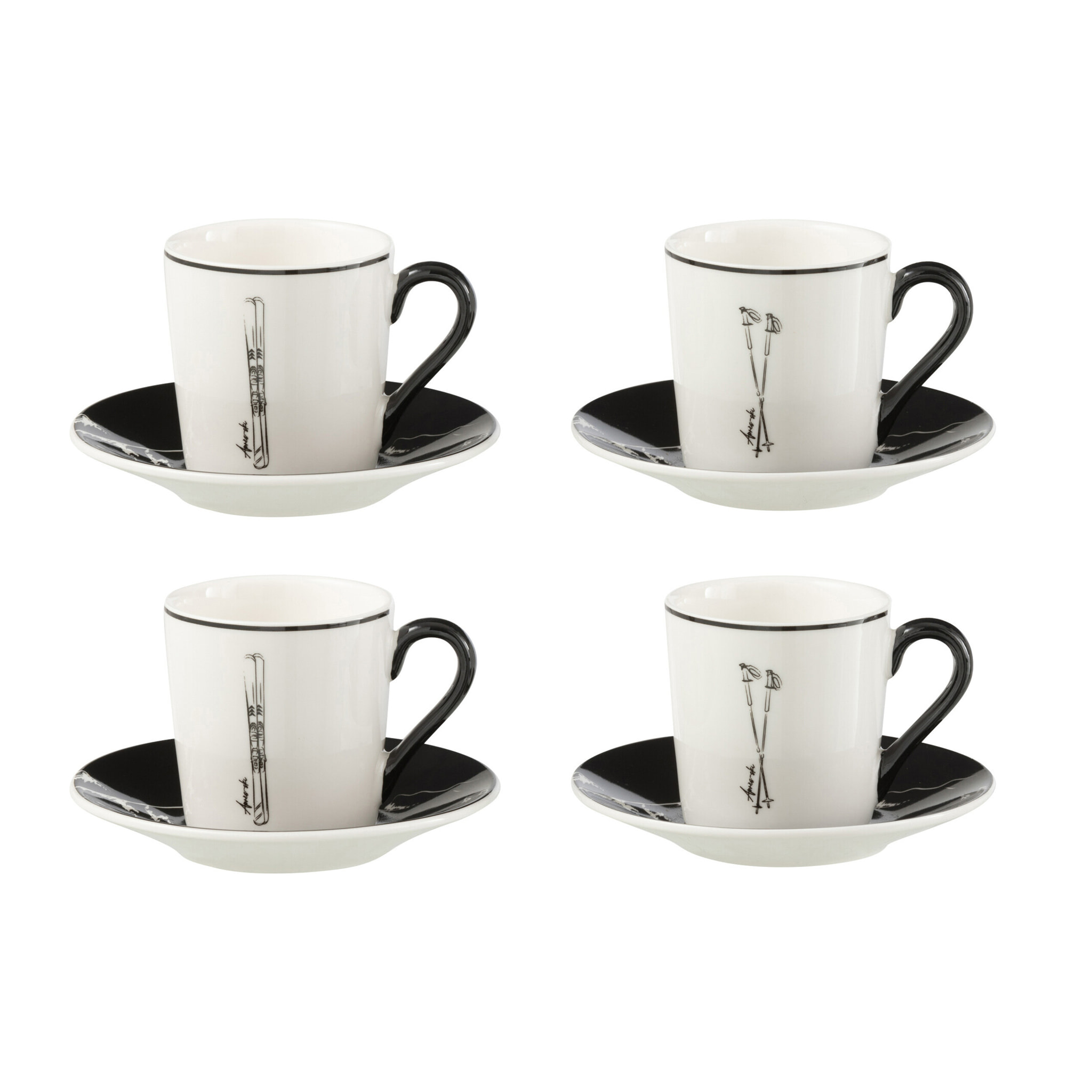 J-Line tasse à café + sous-tasse - céramique - noir/blanc - small - boîte de 4