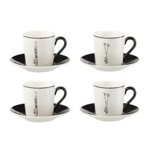 J-Line tasse à café + sous-tasse - céramique - noir/blanc - small - boîte de 4