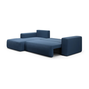 NALA - Canapé d'angle gauche convertible 4 places en tissu bleu