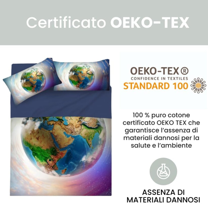 Completo lenzuola matrimoniale in cotone con stampa alta qualità, set letto con lenzuolo sopra, sotto con angoli e 2 federe, morbido e traspirante per pelli sensibili, colori brillanti e durevoli, certificato OEKO-TEX, comfort quotidiano