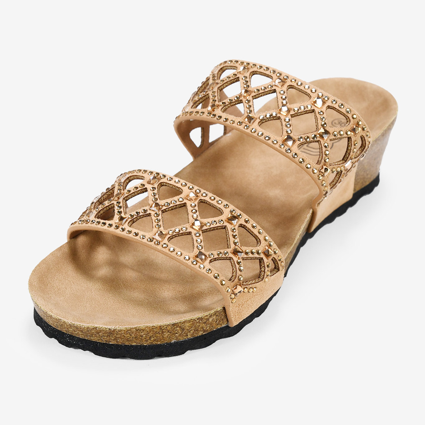 Sandalias de cuña marrones con brillantes