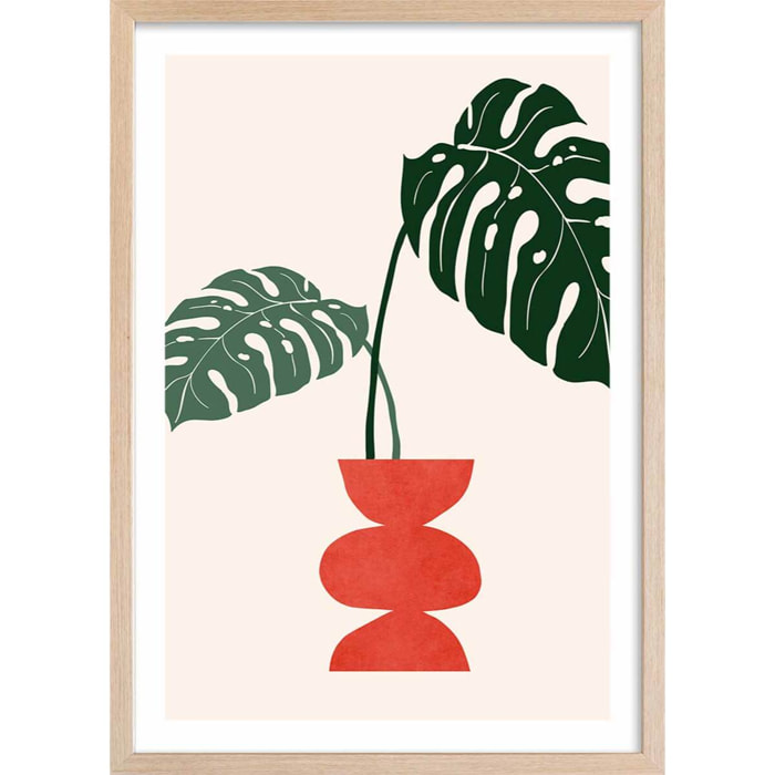Affiche fleurs Deco vase monstera Affiche + cadre en bois - Chêne