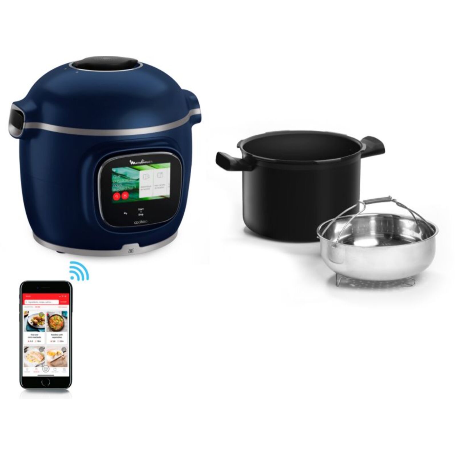 Cookeo MOULINEX CE943410 bleu  touch wifi pro balance integrée 6 L, 13 modes de cuisson, 250 recettes
