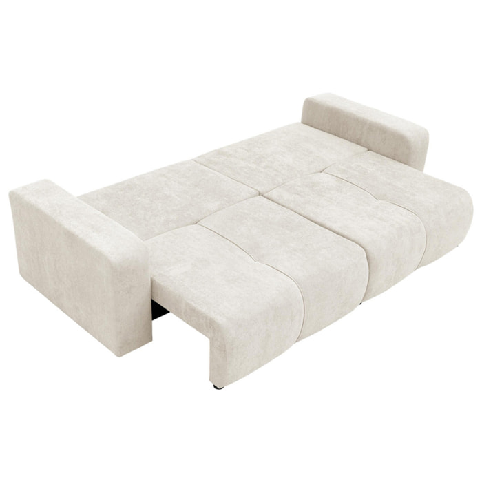 Nicole - Canapé droit 3 places convertible avec coffre en tissu - Beige