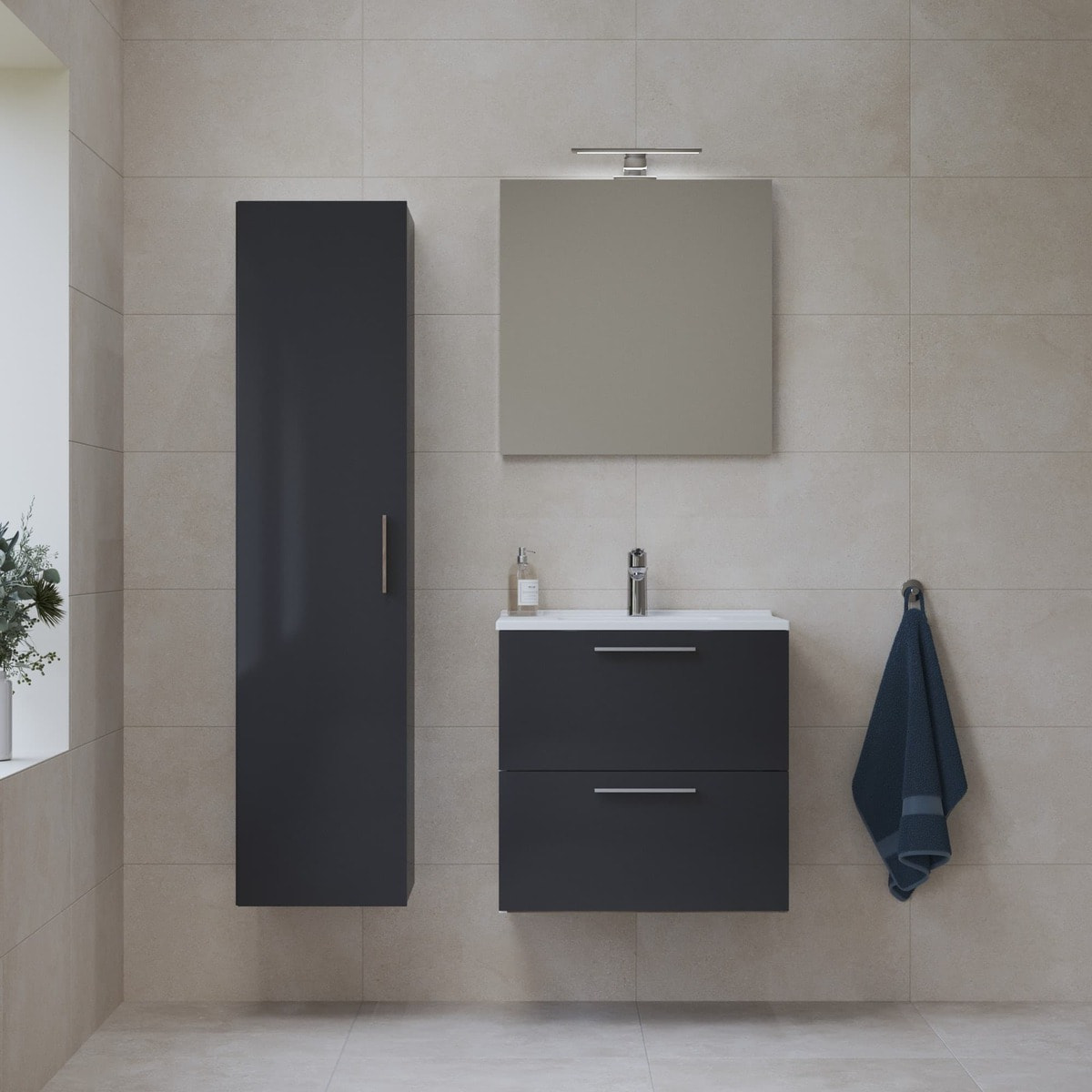 Colonne de salle de bain suspendue VitrA Mia 35x35x145 cm - anthracite brillant - porte réversible