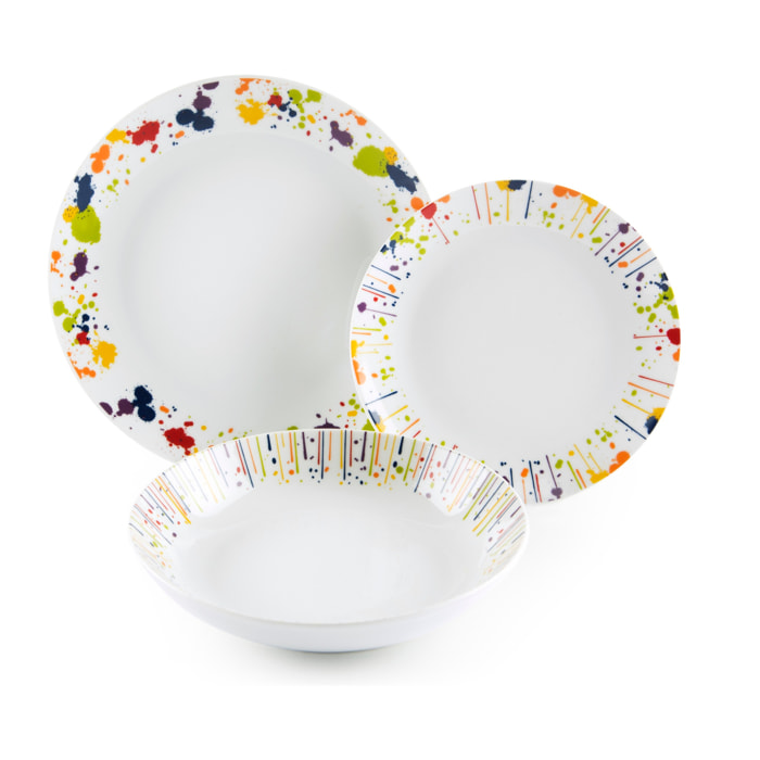 Service 18 assiettes Excelsa Dripping, porcelaine, multicolore