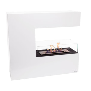 Cheminée à l'éthanol au sol en acier blanc et verre trempé