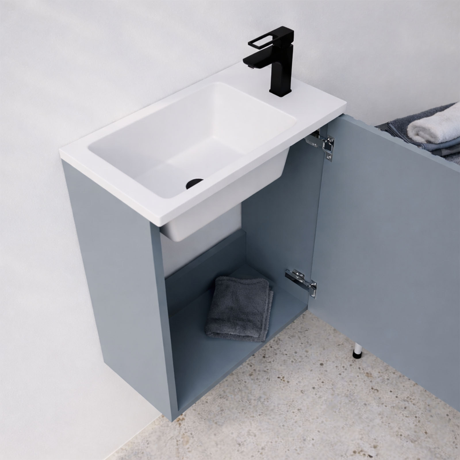 Ensemble meuble lave mains MDF ondulé gris 40x50x22cm et miroir ovale - MILO