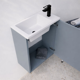 Ensemble meuble lave mains MDF ondulé gris 40x50x22cm et miroir ovale - MILO