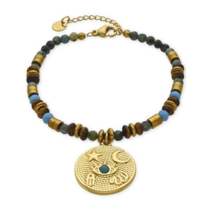 Pulsera con Multicolor Piedra Natural acabado oro 18k