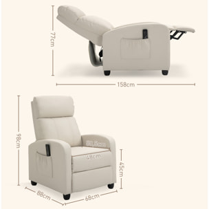 Fauteuil de relaxation et massage inclinaison dossier repose-pied réglable revêtement synthétique crème